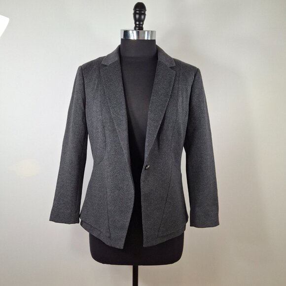 Womans Grey Business Career Suit Peplum Blazer Jacket Sz M Stretch Comfort - Picture 2 of 16